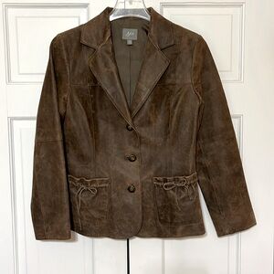J. JILL SUEDE LEATHER BROWM BUTTON DOWN JACKET